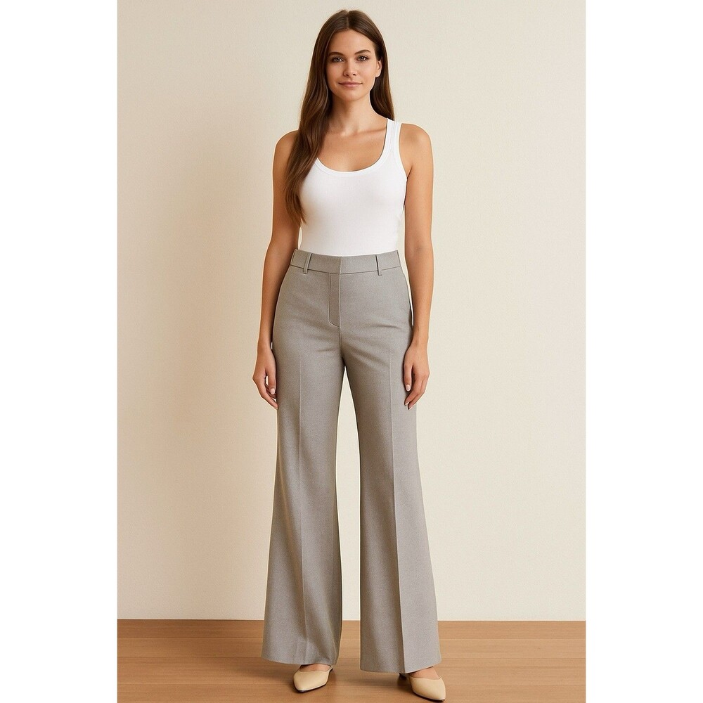 WHBM New The Flare Lined Trouser Pant Gray Linen Blend Size 22W Office Siren